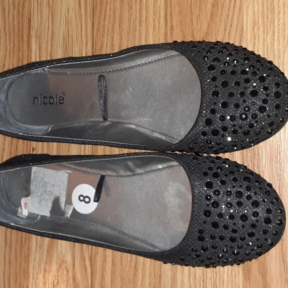 NICOLE Women's Black Bedazzled Flats